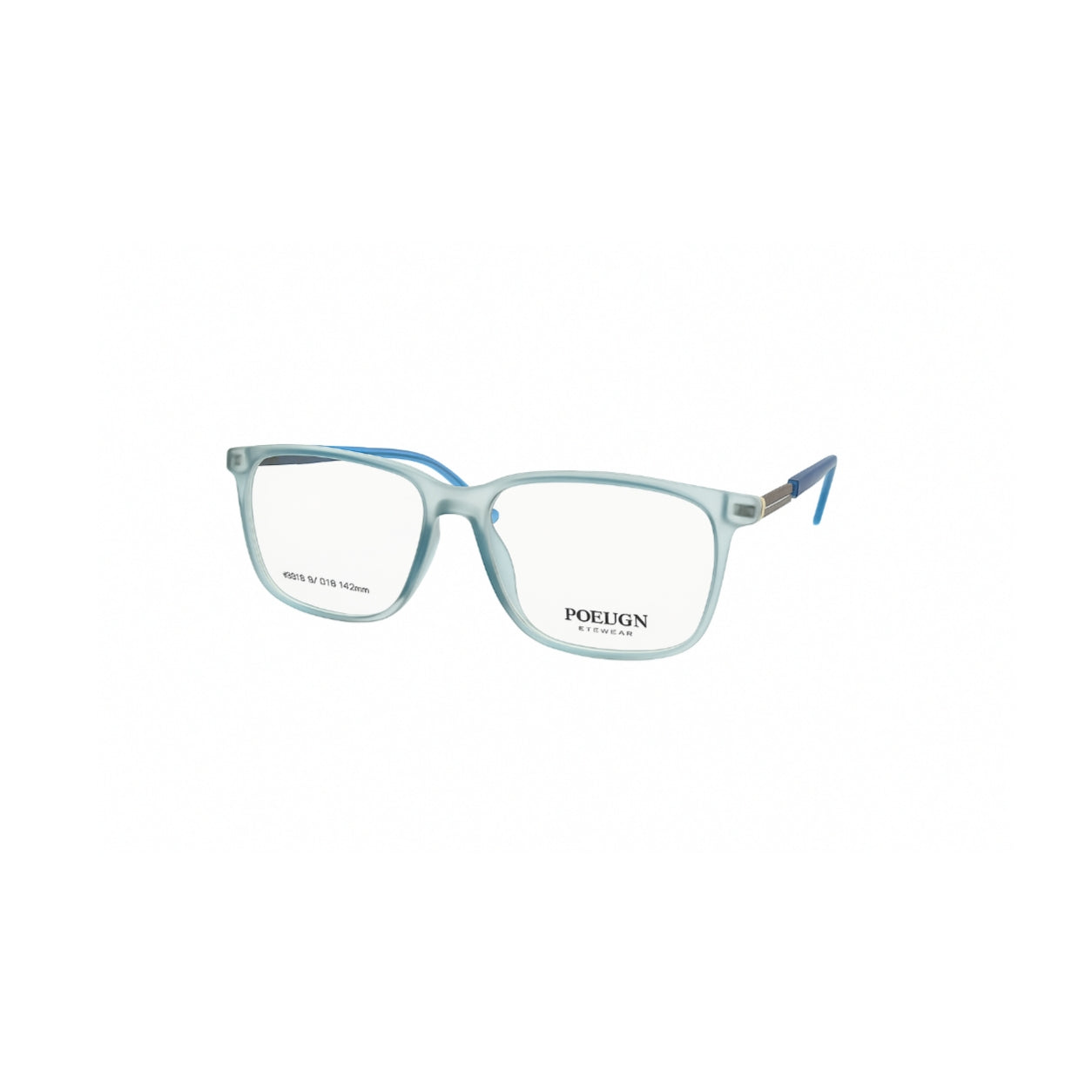 POEUGN Matte Frost Blue Square Eyeglass Frame Lightweight Unisex